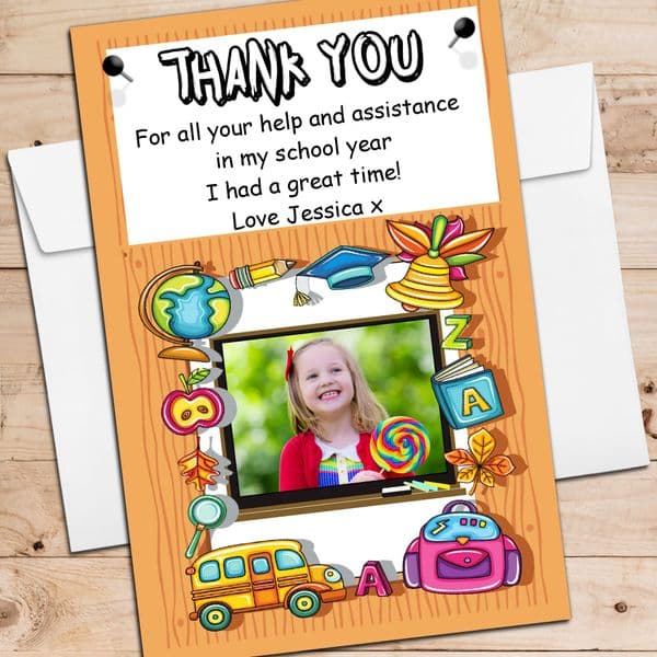 10 Personalised School Teacher Thank you PHOTO Post Cards Notes N167