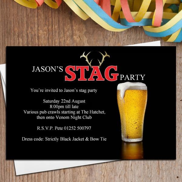 10 Personalised Stag Night Party Invitations N24