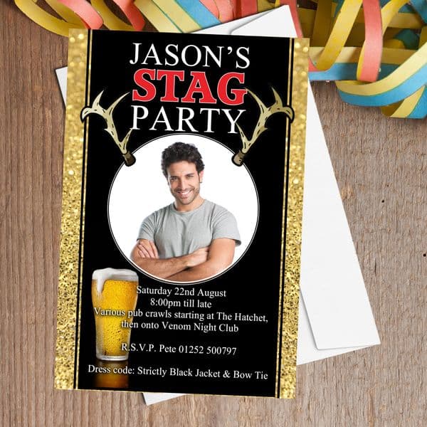 10 Personalised Stag Night Party PHOTO Invitations N25