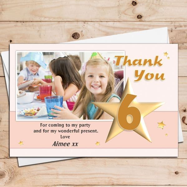 10 Personalised Star Birthday Girl Thank you Photo Cards N16