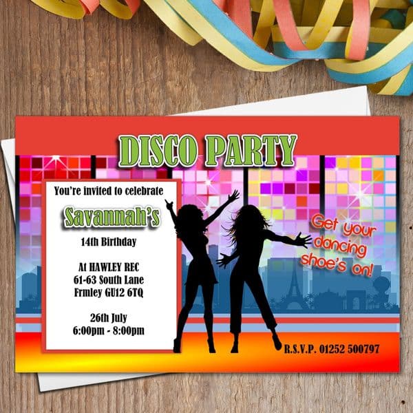 10 Personalised Street Dance Disco Birthday Party Invitations N167