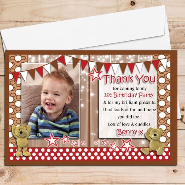10 Personalised Teddy Bear Birthday Thank you PHOTO Cards Any age! N211