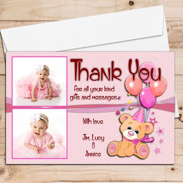 10 Personalised Teddy Thank you PHOTO Cards N126 - Any Occasion