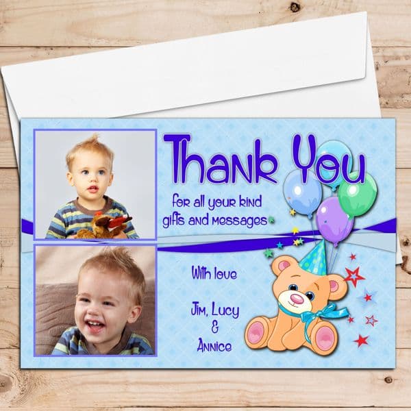 10 Personalised Teddy Thank you PHOTO Cards N127 - Any Occasion
