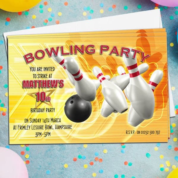 10 Personalised Tenpin Bowling Birthday Party Invitations N1