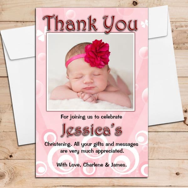 10 Personalised Thank you PHOTO Cards N100 Girls Christening, Birthday All Occasions