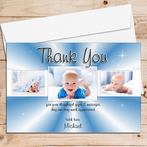 10 Personalised Thank you PHOTO Cards N132 for Birthdays Christening or Baby Birth