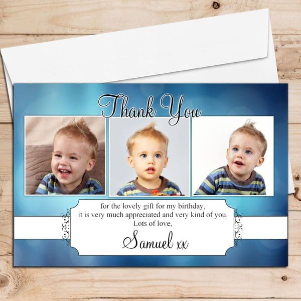 10 Personalised Thank you PHOTO Cards N96 Boys Birthday, Christening Any Occasion
