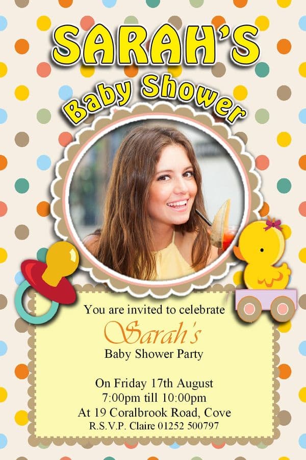 10 Personalised Unisex Yellow Ducky Baby Shower PHOTO Invitations N20