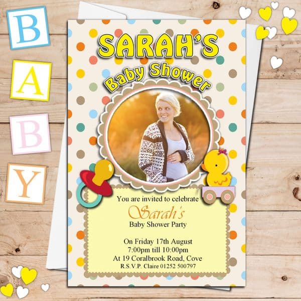 10 Personalised Unisex Yellow Ducky Baby Shower PHOTO Invitations N20