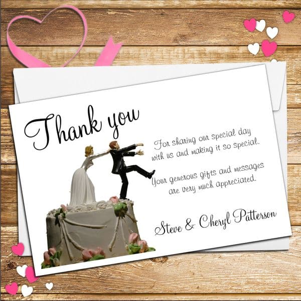 10 Personalised Wedding Bride Holding Groom Thank you cards N37