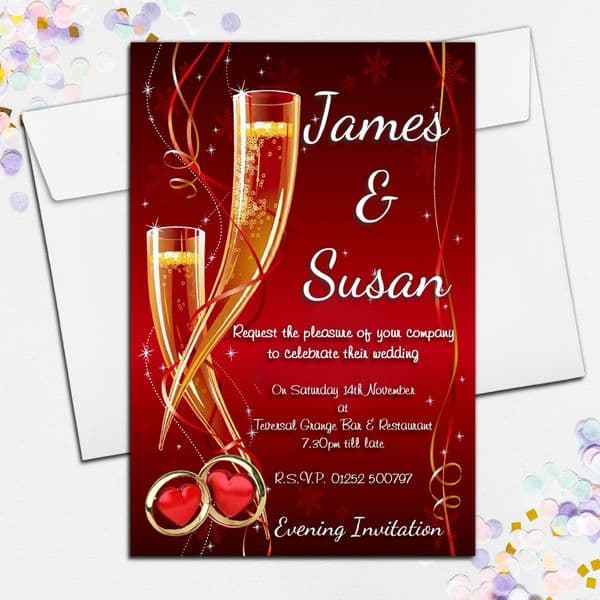 10 Personalised Wedding Invitations Day / Evening N43 Champagne Flutes