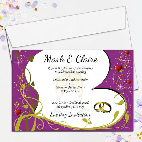 10 Personalised Wedding Invitations Day / Evening N5