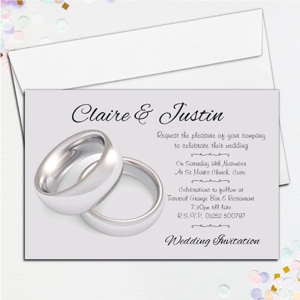 10 Personalised Wedding Silver Rings Invitations Day/Evening N39