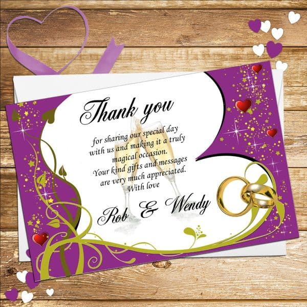 10 Personalised Wedding Thank you cards N15