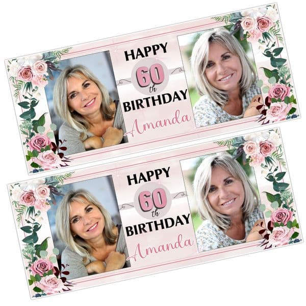 2 Personalised Floral Happy Birthday Party Photo Banners N59