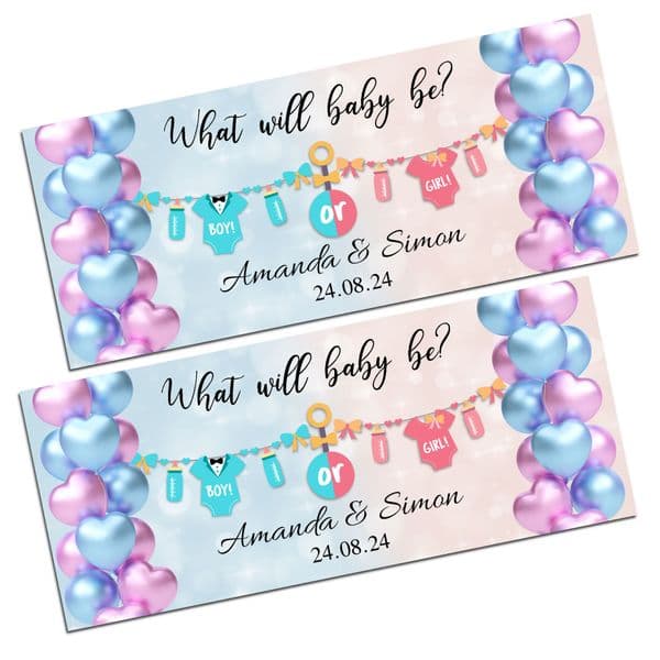 2 Personalised Gender Reveal Baby Shower Party Banners N56