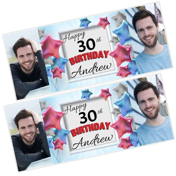 2 Personalised Happy Birthday Party Photo Banners N52 Pink & Blue Balloons