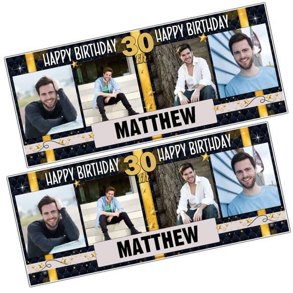 2 Personalised Happy Birthday Party Photo Banners N67 Black & Gold