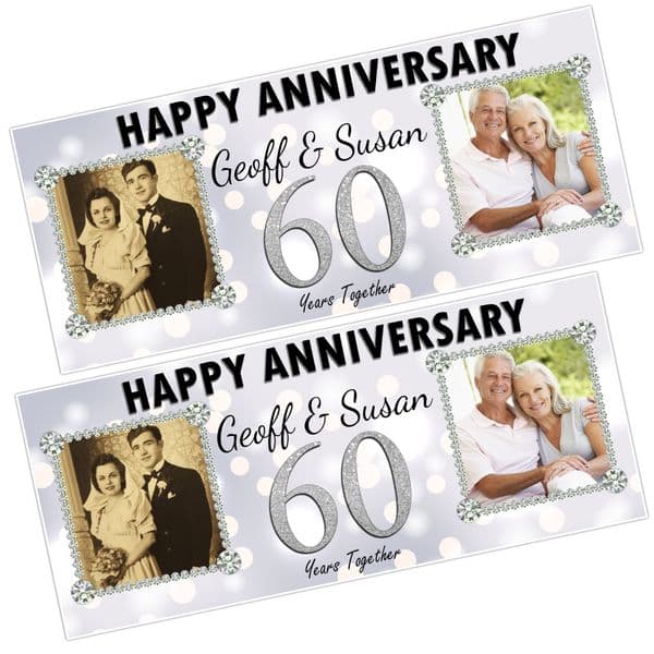 2 x Personalised 60th Diamond Wedding Anniversary Photo Party Banners N78