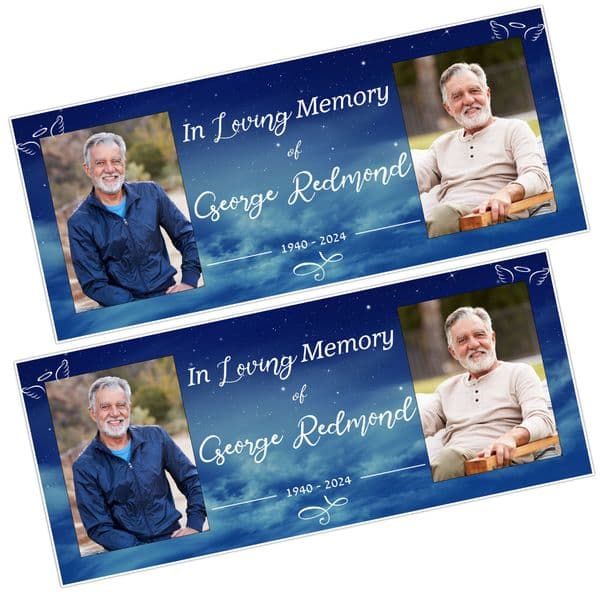 2 x Personalised In Loving Memory Funeral Memorial Wake Photo Poster Banners ~ N58