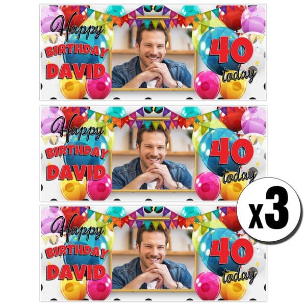 3 x Personalised Balloons Birthday Photo Party Banners ~ N21