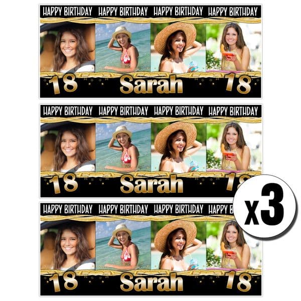 3 x Personalised Birthday Photo Party Banners ~ N34