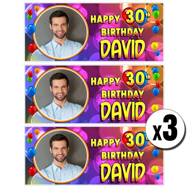 3 x Personalised Bright Balloons Birthday Photo Party Banners ~ N12