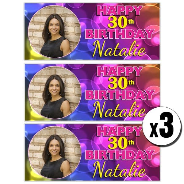 3 x Personalised Bubbles Birthday Photo Party Banners ~ N23