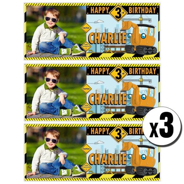 3 x Personalised Digger Birthday Photo Party Banners ~ N13