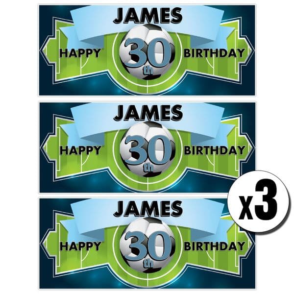 3 x Personalised Football Birthday Party Banners ~ N24