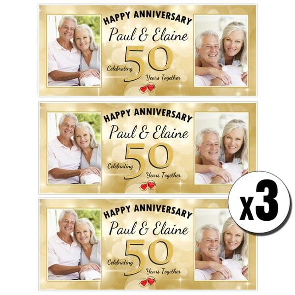3 x Personalised Golden 50th Wedding Anniversary Photo Party Poster Banners ~ N39
