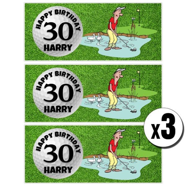 3 x Personalised Golf Happy Birthday Party Banners ~ N25
