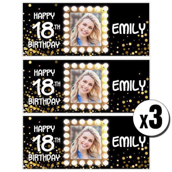 3 x Personalised Lights Frame Birthday Photo Party Banners ~ N22