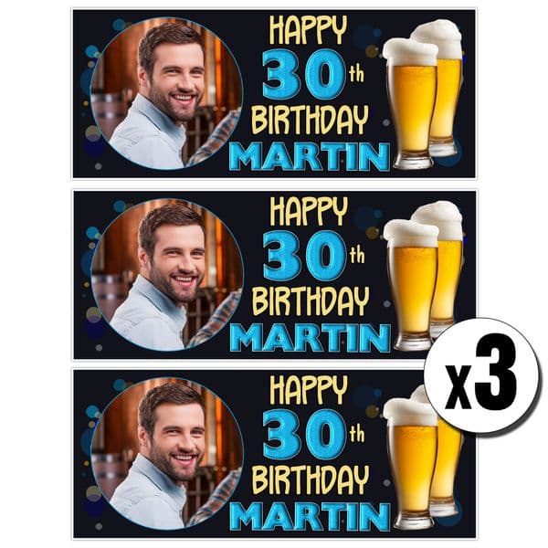 3 x Personalised Mens Lager Beer Birthday Photo Party Banners ~ N6