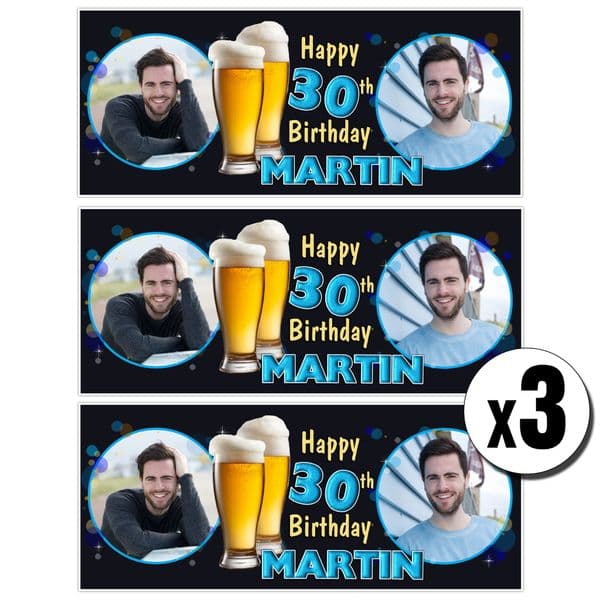 3 x Personalised Mens Lager Beer Birthday Photo Party Poster Banners ~ N35