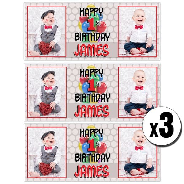 3 x Personalised Polka Dots Birthday Photo Party Banners ~ N10