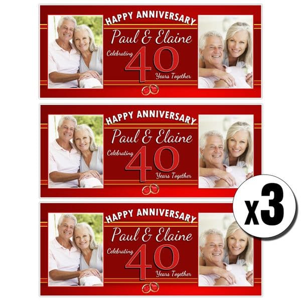 3 x Personalised Ruby 40th Wedding Anniversary Photo Party Poster Banners ~ N42