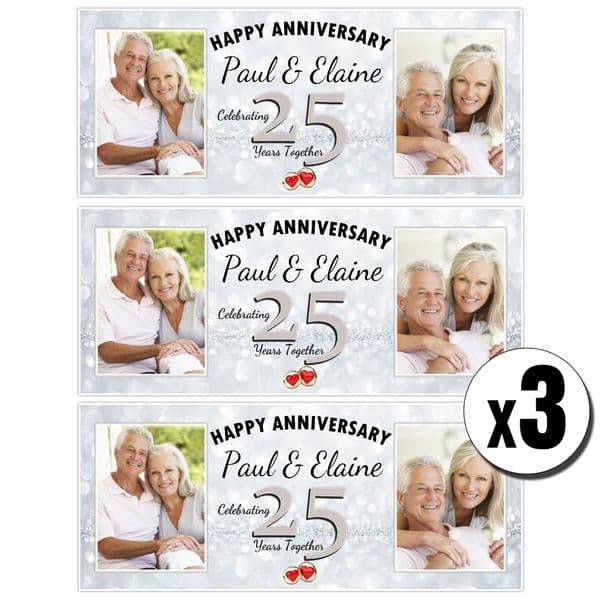 3 x Personalised Silver 25th Wedding Anniversary Photo Party Poster Banners ~ N40