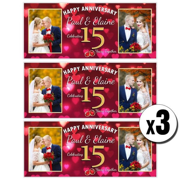 3 x Personalised Wedding Anniversary Photo Party Poster Banners ~ N43 1st 2nd 3rd 4th 5th Any Year