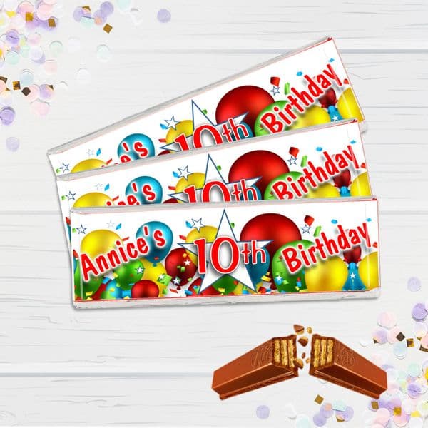 6 x Personalised 2 Finger KitKat Chocolate Favours - Happy Birthday Balloons N15