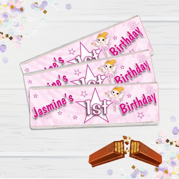 6 x Personalised 2 Finger KitKat Chocolate Favours - Pink Birthday Star N10