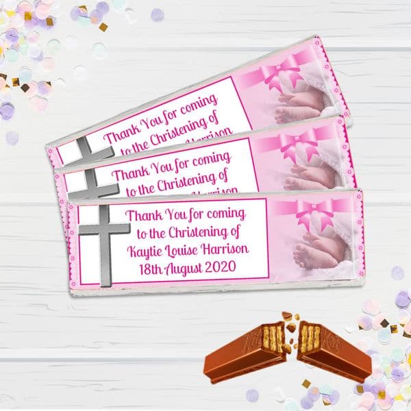 6 x Personalised 2 Finger KitKat Chocolate Favours - Pink Christening N13