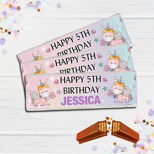 6 x Personalised 2 Finger KitKat Chocolate Favours - Rainbow Unicorn N25