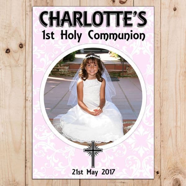 Girls Personalised First Holy Communion Celebration PHOTO Poster Banner N65