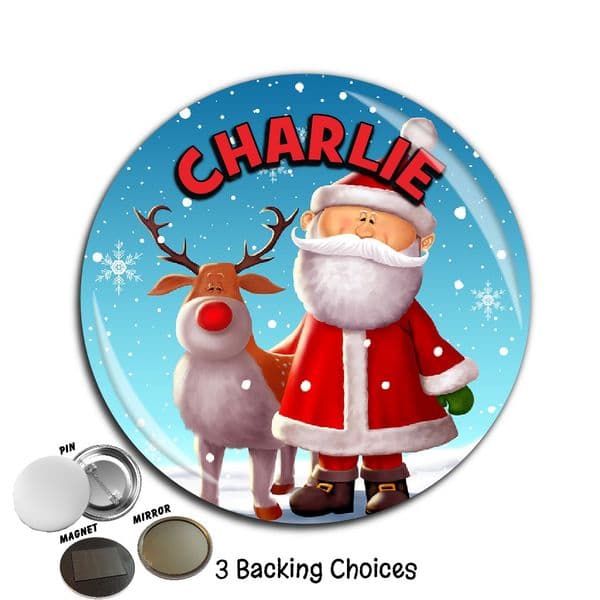 Large 75mm Christmas Santa Personalised Badge N80