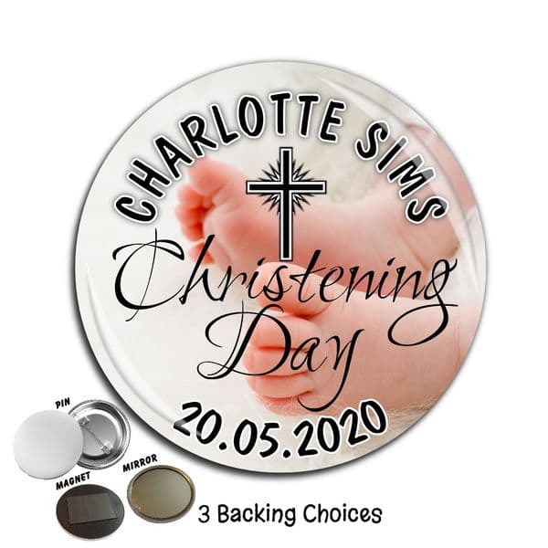 Large 75mm Personalised Girls Boys Christening Baptism Badge N34