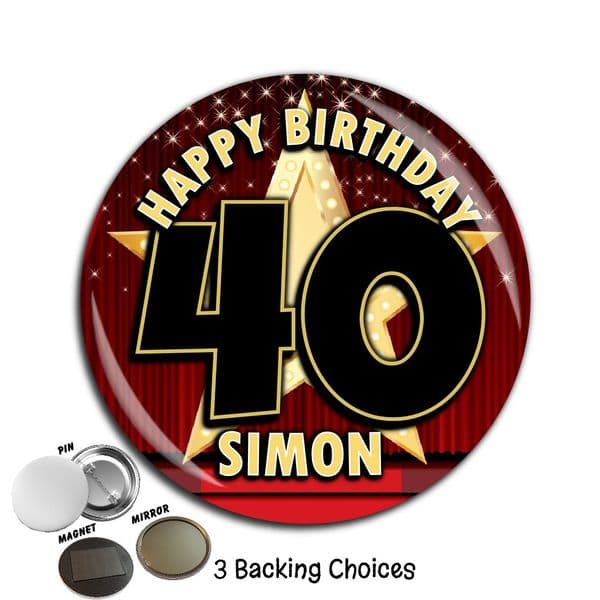 Large 75mm Personalised Happy Birthday Badge N72