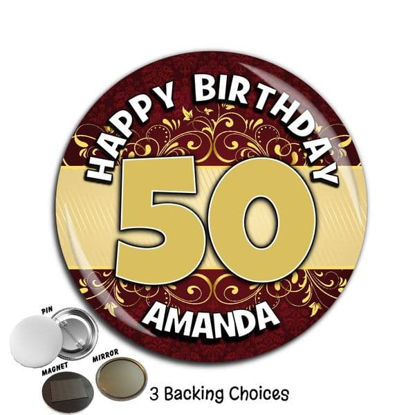 Large 75mm Personalised Happy Birthday Badge N82