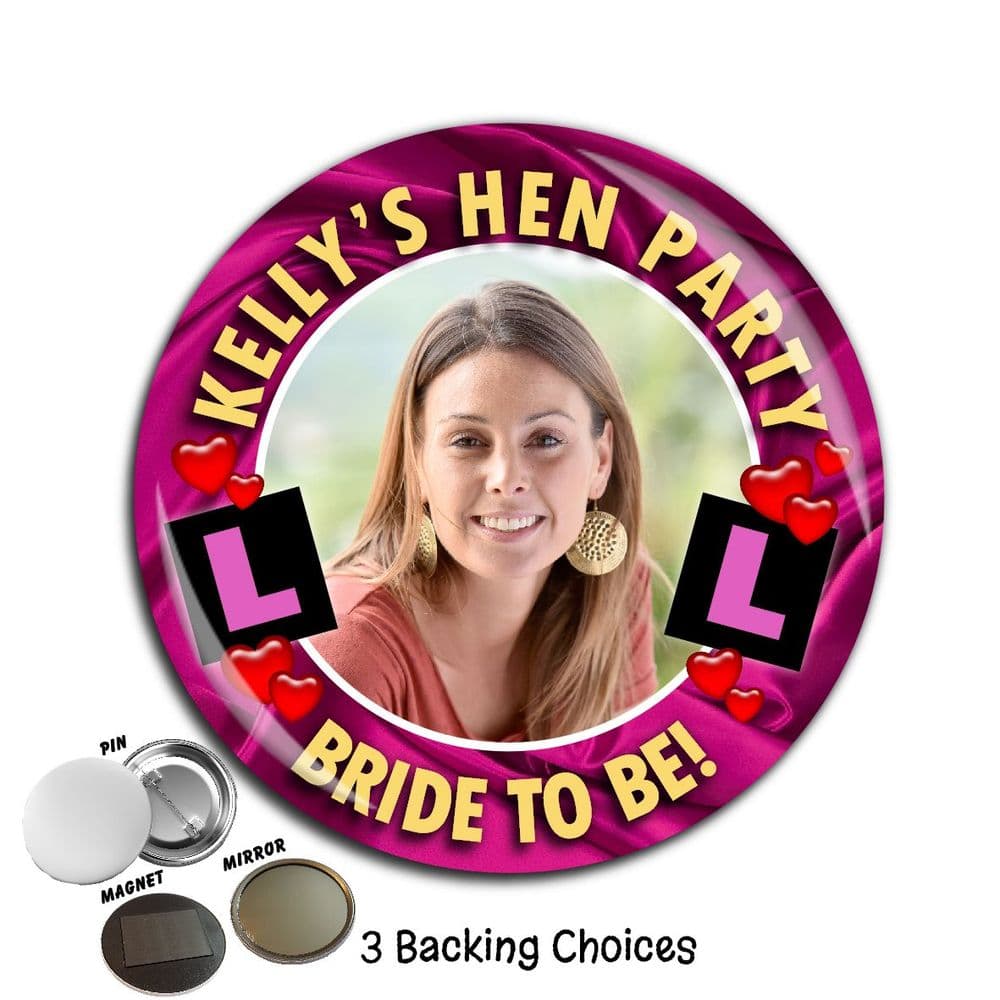 Large 75mm Personalised Hen Party PHOTO Badge N63